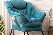 Armchair Velvet Comfy Chair for Living Room Bedroom Reading Chair Accent Chairs Relax Arm Chairs with Steel Frame, Lake Blue