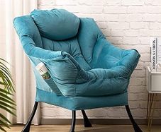 Armchair Velvet Comfy Chair for Living Room Bedroom Reading Chair Accent Chairs Relax Arm Chairs with Steel Frame, Lake Blue