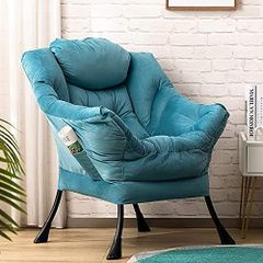 Armchair Velvet Comfy Chair for Living Room Bedroom Reading Chair Accent Chairs Relax Arm Chairs with Steel Frame, Lake Blue