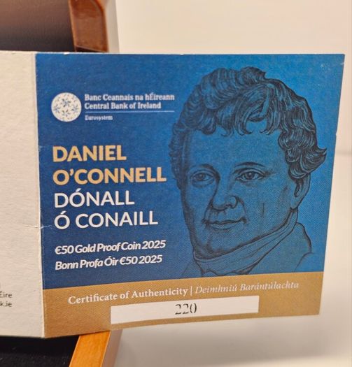 Ireland 2025 Gold Proof 1/4oz Au Daniel O'Connell 50 Euro Coin 250 Anniversary in Original Holder with COA