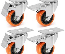 3-inch Plate Swivel Caster Wheels with Dual Locking, Polyurethane Castors with 1000Lbs Load Capacity, No Noise & Durable Caster Wheels for Table, Trailer, Table, Toolbox, Bed
