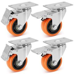 3-inch Plate Swivel Caster Wheels with Dual Locking, Polyurethane Castors with 1000Lbs Load Capacity, No Noise & Durable Caster Wheels for Table, Trailer, Table, Toolbox, Bed