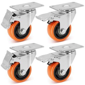 3-inch Plate Swivel Caster Wheels with Dual Locking, Polyurethane Castors with 1000Lbs Load Capacity, No Noise & Durable Caster Wheels for Table, Trailer, Table, Toolbox, Bed