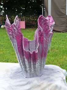 Handmade Cement Planter - Abstract Pink and Silver Concrete Flower Pot - Unique Drape Vase