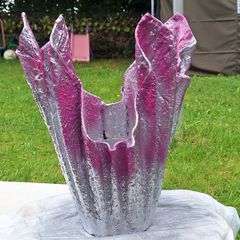 Handmade Cement Planter - Abstract Pink and Silver Concrete Flower Pot - Unique Drape Vase