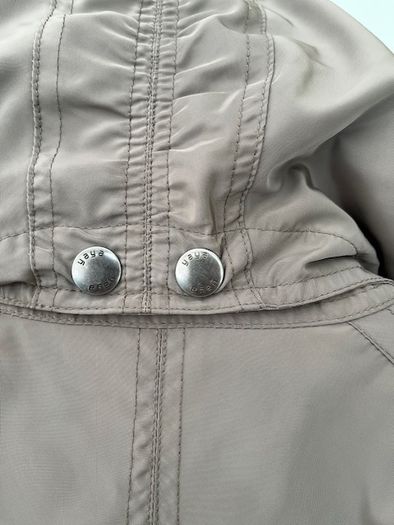 Dutch Brand Yaya Coat Jacket Ladies. Medium. Sage Green / Khaki. Satin Finish.  Detachable hood. Excellent. Proceeds To Medecins Sans Frontieres.