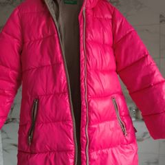 Girls pink winter puffer coat 7-8 United colours of Benetton shower resistant Lapland + free hat