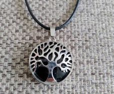 Tree of Life Black Obsidian Healing silver coloured pendant on a black lace cord with a lobster clasp in very good condition with no issues FREE STANDARD POSTAGE INCLUDED