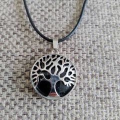 Tree of Life Black Obsidian Healing silver coloured pendant on a black lace cord with a lobster clasp in very good condition with no issues FREE STANDARD POSTAGE INCLUDED