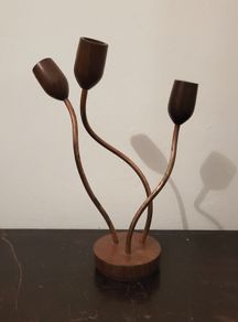 Mid-century teak & copper candle holder