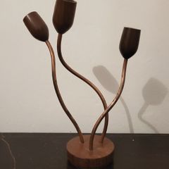 Mid-century teak & copper candle holder
