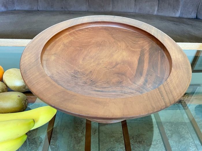 Vintage MCM Wood Fruit Pedestal Bowl Tazza