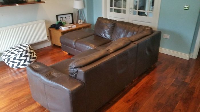 Leather corner sofa. Splits into 2.