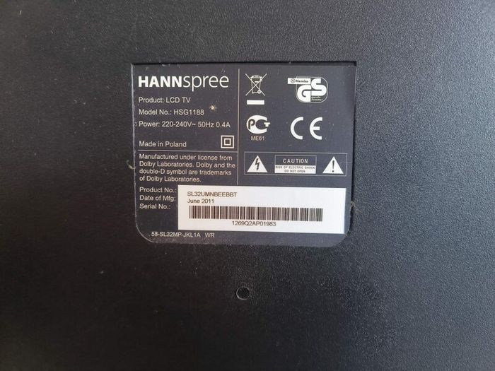 Hanspree 32" LCD TV. Usb & Hdmi (model SL32UMNBEEBBT)