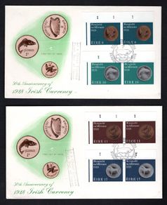 1978 Ireland 50th Anniversary of Ireland's First Coinage in 1928 Commemorative Stamps Plate Block of 2 Illustrated Hibernian First Day Cover (FDC)