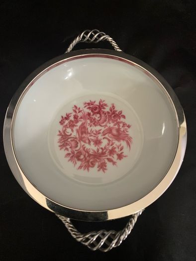 Vintage trinket bowl with solid silver rim