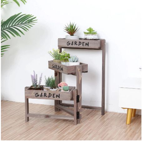 3 Tier Wooden Garden Plant Stand Vintage Herb Flower Succulent Holder Folding Display Shelf for Indoor Outdoor Yard Patio