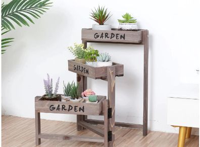 3 Tier Wooden Garden Plant Stand Vintage Herb Flower Succulent Holder Folding Display Shelf for Indoor Outdoor Yard Patio