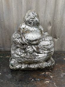 Reconstituted Silver stone Buddha garden statue.