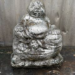 Reconstituted Silver stone Buddha garden statue.