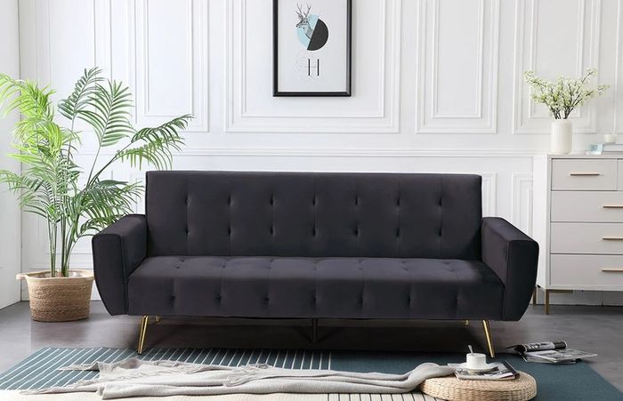 Luxury Velvet Sofa Bed with Golden Legs green