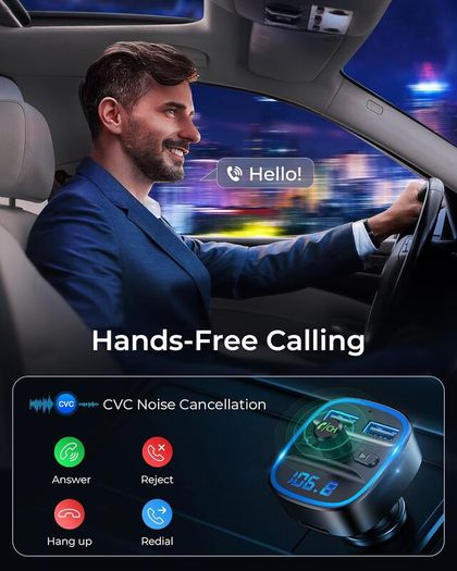 FM Transmitter, Bluetooth Wireless Radio Adapter Car Kit with 2 USB Ports Car Charger MP3 Player Support TF Card & Disk