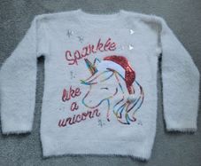 Dunnes Girl's Unicorn Christmas Jumper, size: 8-9 years