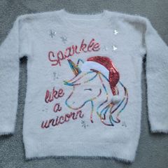 Dunnes Girl's Unicorn Christmas Jumper, size: 8-9 years