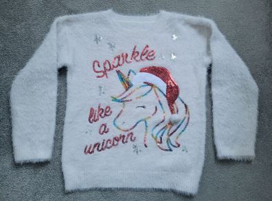Dunnes Girl's Unicorn Christmas Jumper, size: 8-9 years