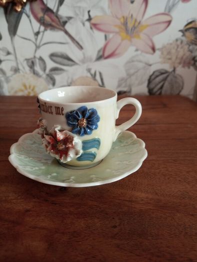 Victorian Remember Me Ceramic Tea cup and saucer.