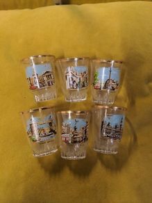 Set of 6 Vintage Shot Glasses - Buckingham Palace,Horse Guards,Trafalgar Square,Tower Bridge,Piccadilly Circus,Big Ben House of Parliament