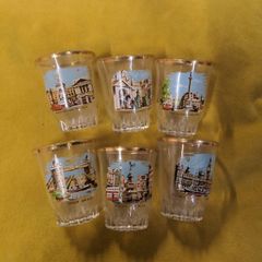 Set of 6 Vintage Shot Glasses - Buckingham Palace,Horse Guards,Trafalgar Square,Tower Bridge,Piccadilly Circus,Big Ben House of Parliament