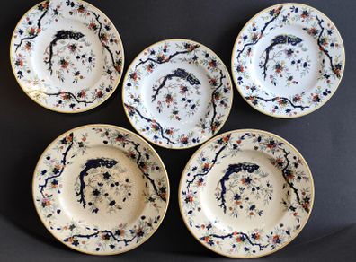 A Set of Five Antique English Ironstone Plates in the Assam Pattern