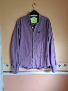 mens SUPERDRY shirt long sleeve 100% cotton purple Size medium