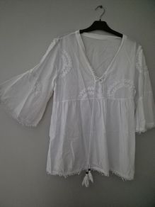 Italian White Boho Long Sleeve Blouse One Size