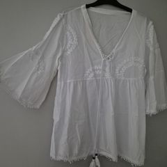 Italian White Boho Long Sleeve Blouse One Size