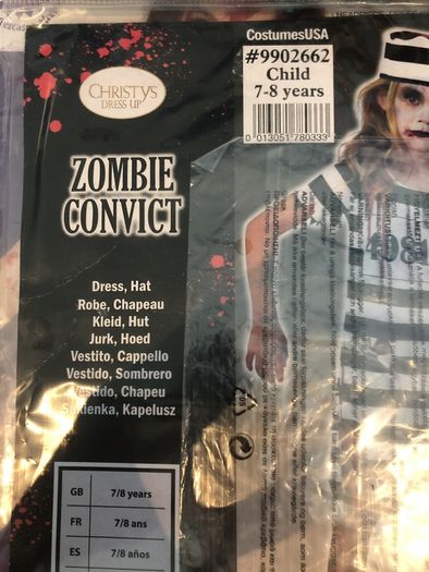 halloween zombie prisoner age 7-8