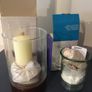 Large Glass Candle Holders, Storm Lanterns  with rustic Storage Basket Image 2