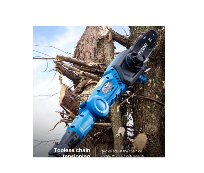 Hyundai 20V Cordless Pole Saw, 2Ah Battery and Charger, Lightweight and Telescopic Chainsaw