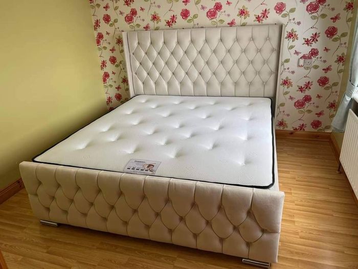 Brand New Framed Beds With Optional Gaslift Ottoman Storage,&  Tufted Sprung Memory Foam Mattresses Instock