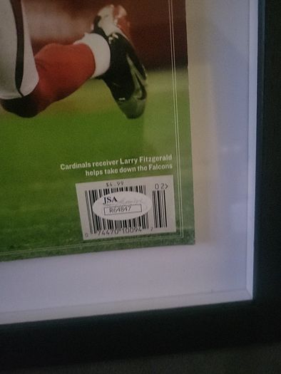 Framed Larry Fitzgerald autographed sports illustrated magazine with Cos