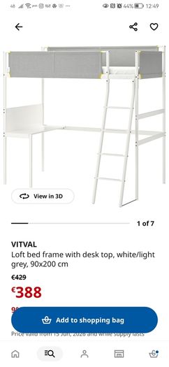 Loft bed frame with desk