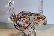 Vintage Murano Spatter Glass Bon Bon Basket