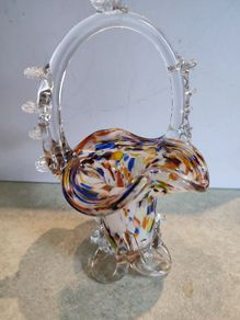 Vintage Murano Spatter Glass Bon Bon Basket