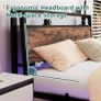 Single Bed Frame with Charging Station and LED Lights, Wood Headboard Image 6