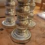 3x Silver Gilded Glass Ribbed Pilar Candle Holders with New Candles Image 3