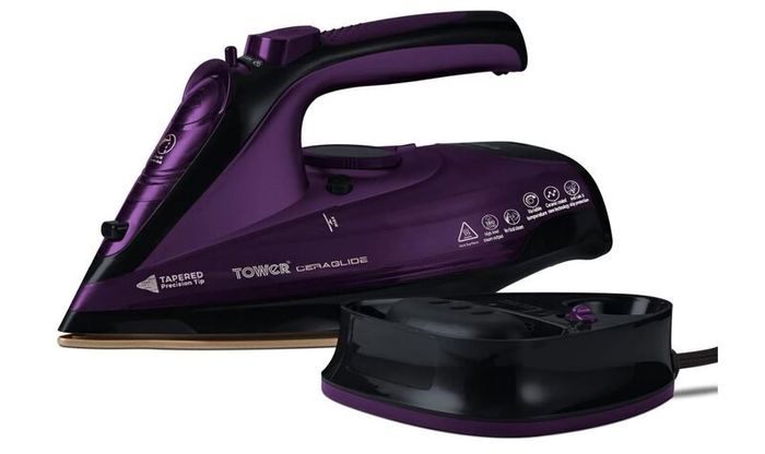 Tower T22008 CeraGlide Cordless Steam Iron with Ceramic Soleplate and Variable Steam Function, Purple