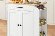 Kitchen Island with Folding Countertop, Kitchen Storage on Wheels White and Natural, Kitchen Island on Wheels, Storage Cabinet with Adjustable Shelf and Towel Rack for Kitchen and Dining Room