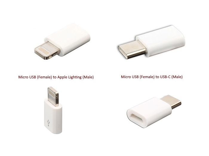 2PCS - [Micro USB (Female) to USB-C (Male) + Micro USB (Female) to Apple Lightning (Male)] Convertors/Adapters (Brand New/Warranty)
