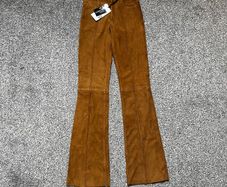 Zara Into The Classics Lambskin Flare Trousers Sz 10UK 6US M Brown Suede Boho